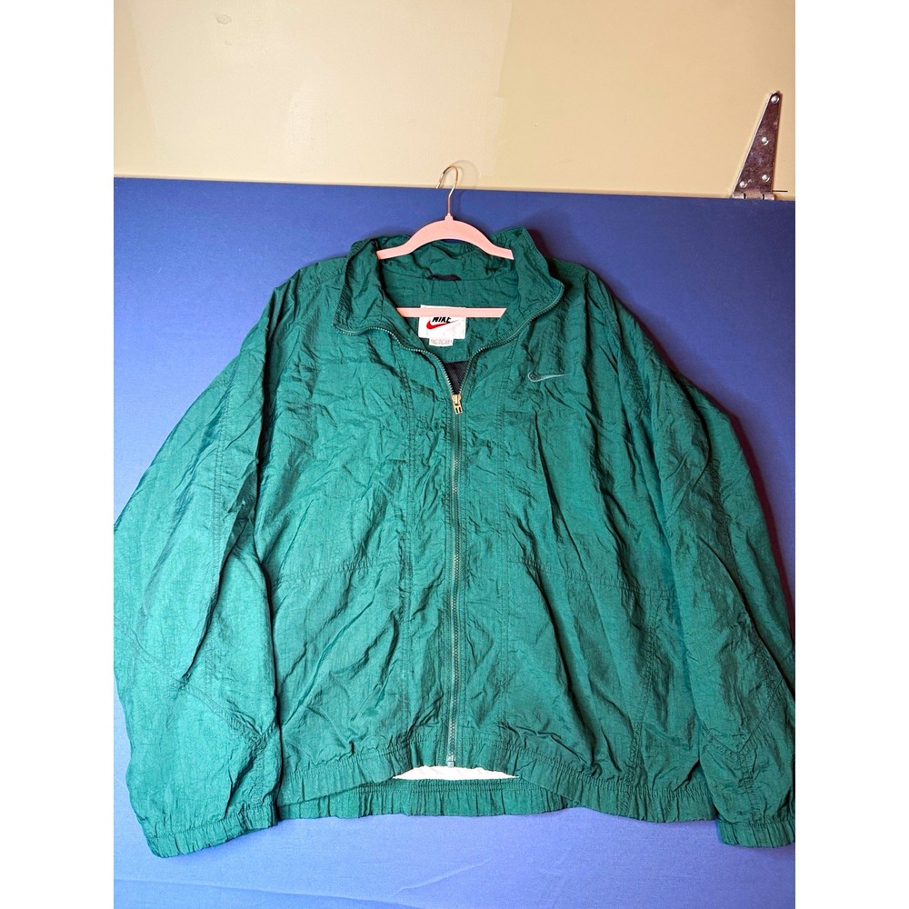 Vintage Nike XL Teal Green Full Zip Nylon Windbreaker Jacket Embroidered Swoosh
